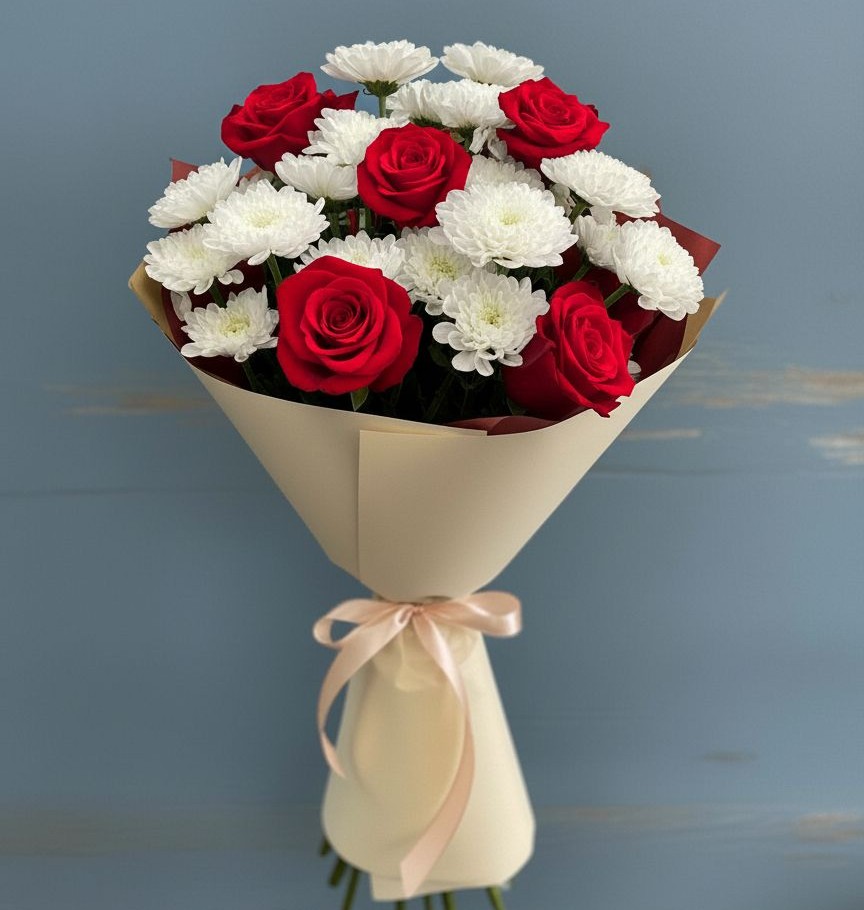 Букет цветов из: Розы и Хризантемы в Новокубанске