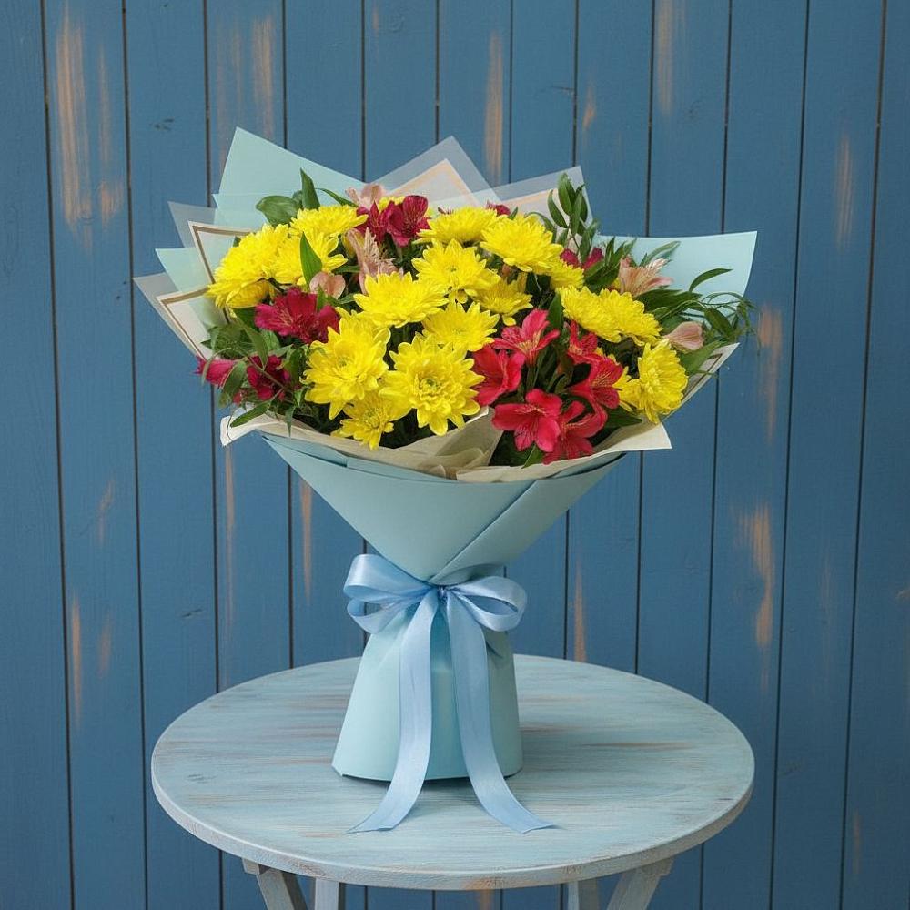 Букет цветов из: Альстромерии и Хризантемы в Новокубанске