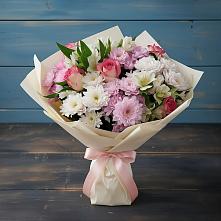 Букет цветов из:  Хризантемы, Альстромерии и Розы в Новокубанске