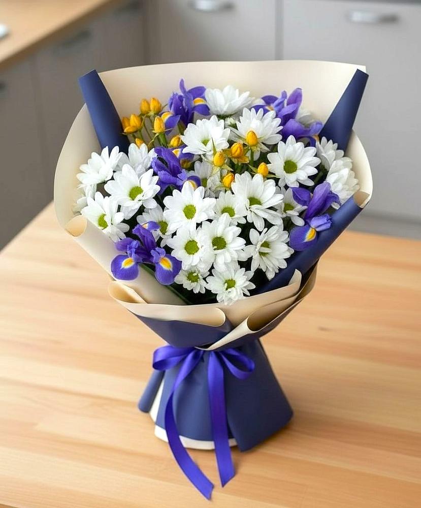 Букет цветов из: Розы, Ирисы и Хризантемы в Новокубанске