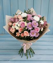 Букет цветов из:  Хризантемы, Розы и Альстромерии в Новокубанске