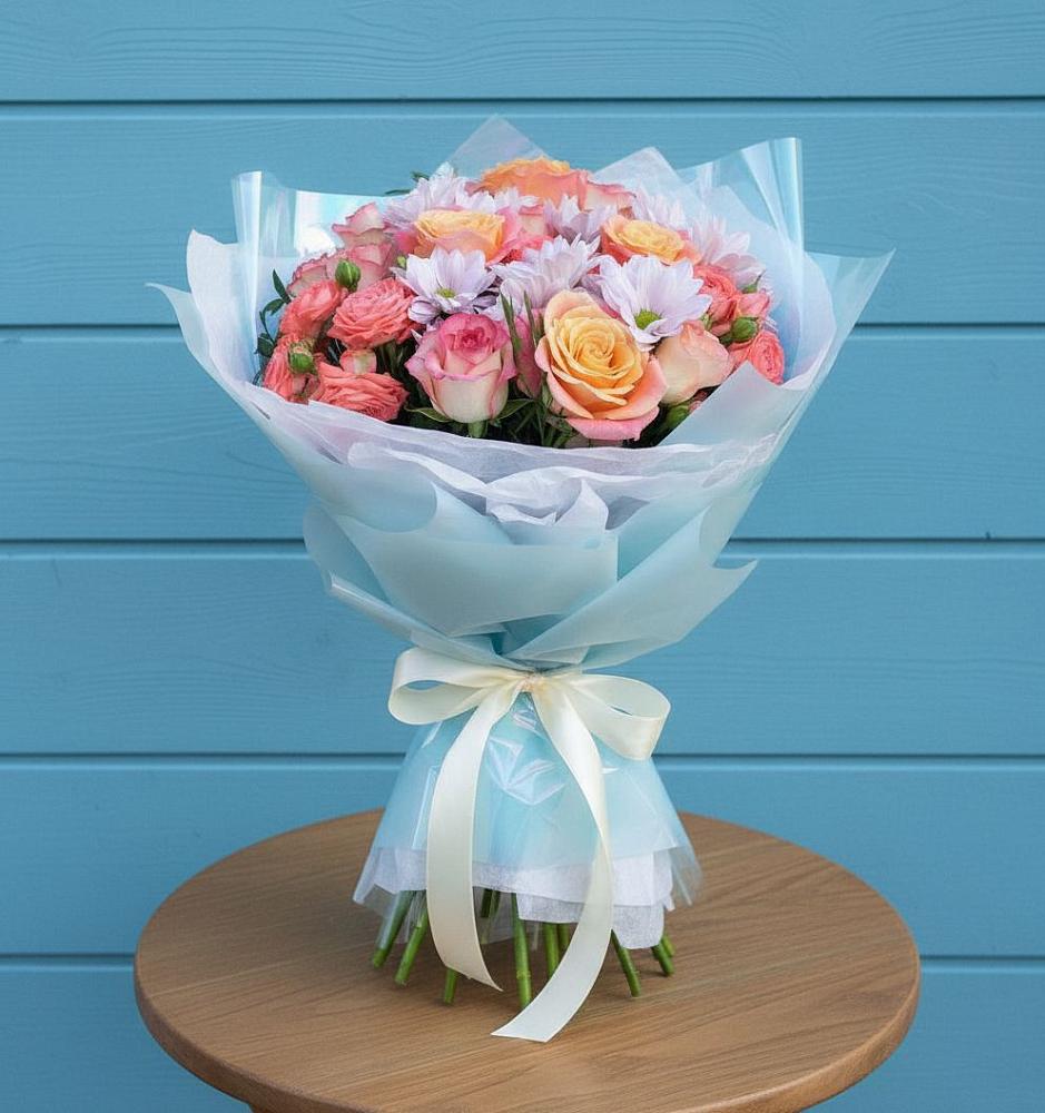 Букет цветов из: Хризантемы и Розы в Новокубанске