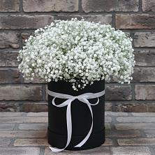 Цветочная композиция из Гипсофила в шляпной коробке в Новокубанске